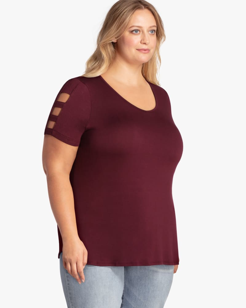 Side of plus size Jackie Lattice Cutout Top by Meera Lane | Dia&Co | dia_product_style_image_id:118149